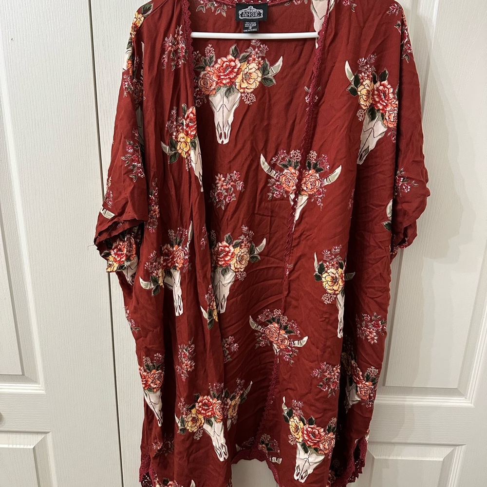 Angie Red Floral Kimono Top